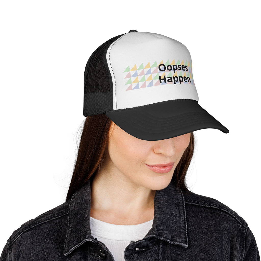 Trucker Cap — "Oopses Happen" Pastel Triangle Pattern