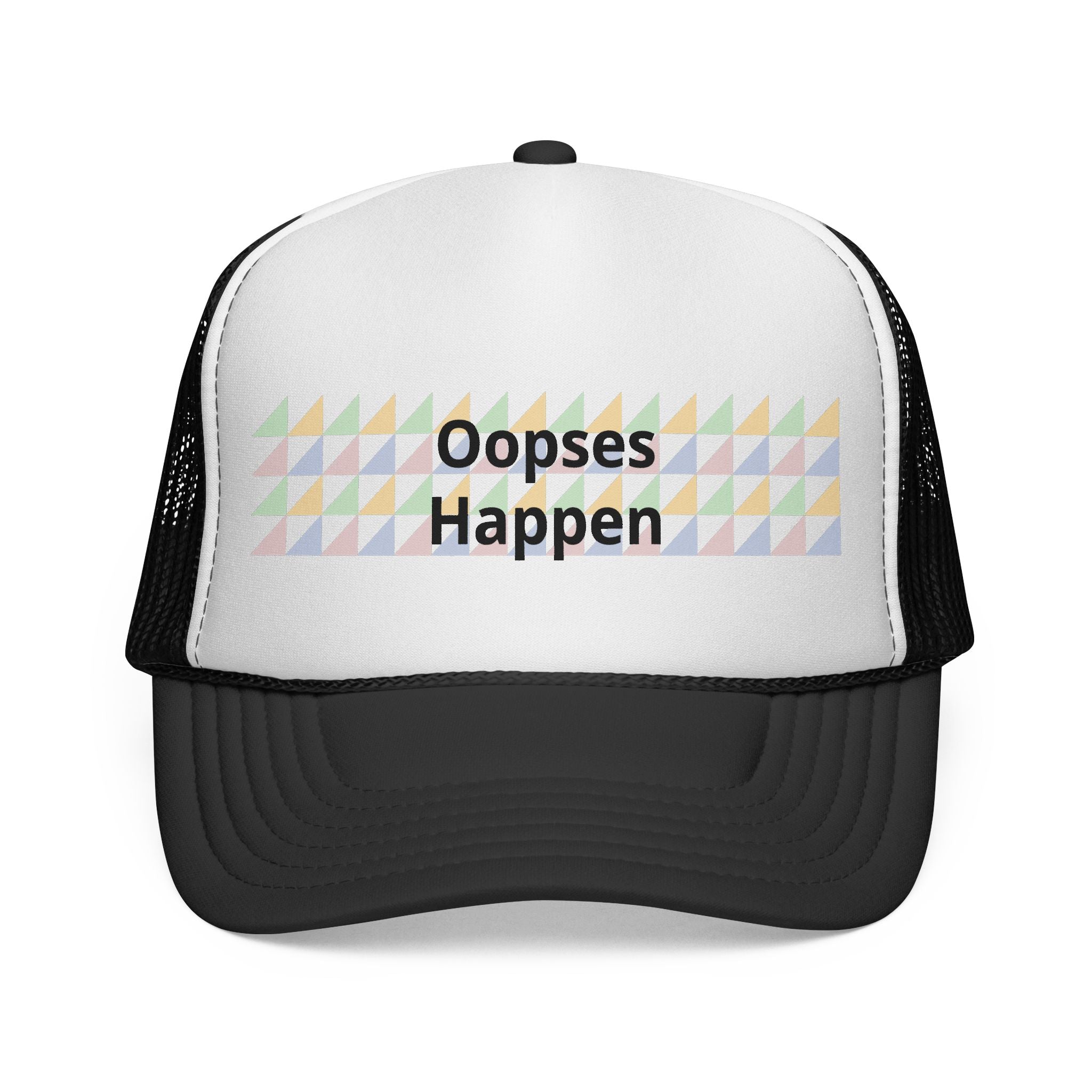 Trucker Cap — "Oopses Happen" Pastel Triangle Pattern